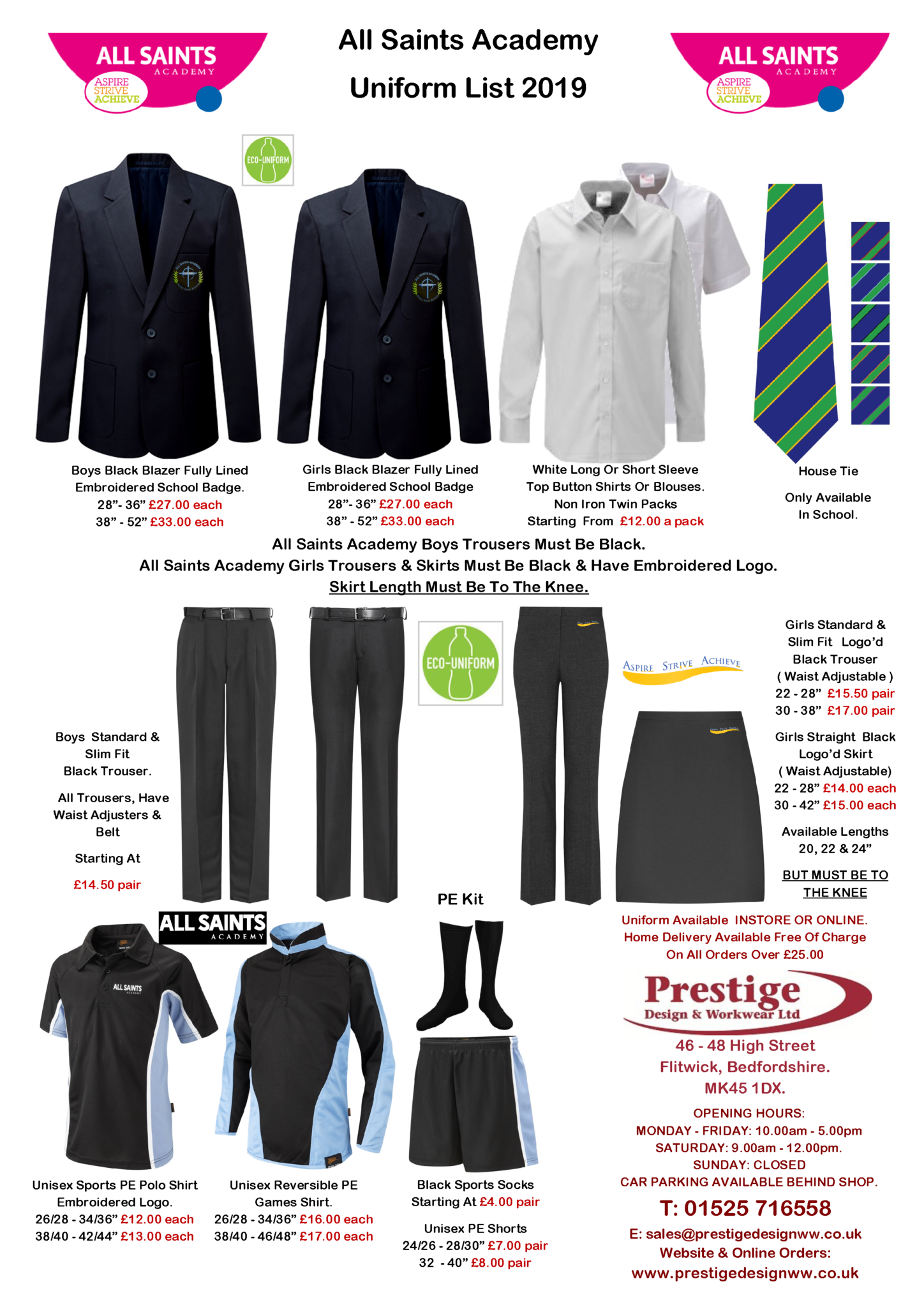 Prestige Uniform Flyer All Saints Academy Dunstable